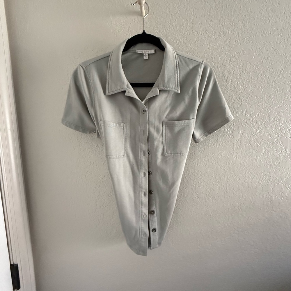 Pale Sky Gray Button-Up Knit Top - Picture 5 of 9